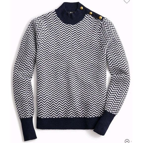 J. Crew Sweaters - NEW J Crew Button Detail Mockneck Sweater Herringbone XS Blue White Alpaca Blend